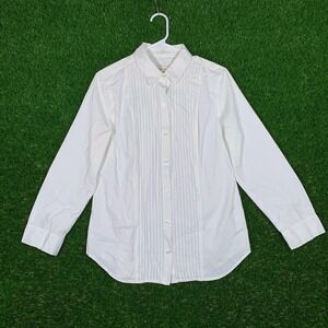 Chicos Womens White Button Down Shirt Pleated Front Long Sleeve Size 1 (US M-8)